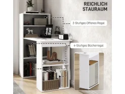HOMCOM Schreibtisch mit Regal Laptoptisch Büroregal Weiß 120 x 55 x 120 cm