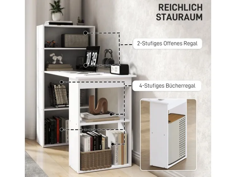 HOMCOM Schreibtisch mit Regal Laptoptisch Büroregal Weiß 120 x 55 x 120 cm