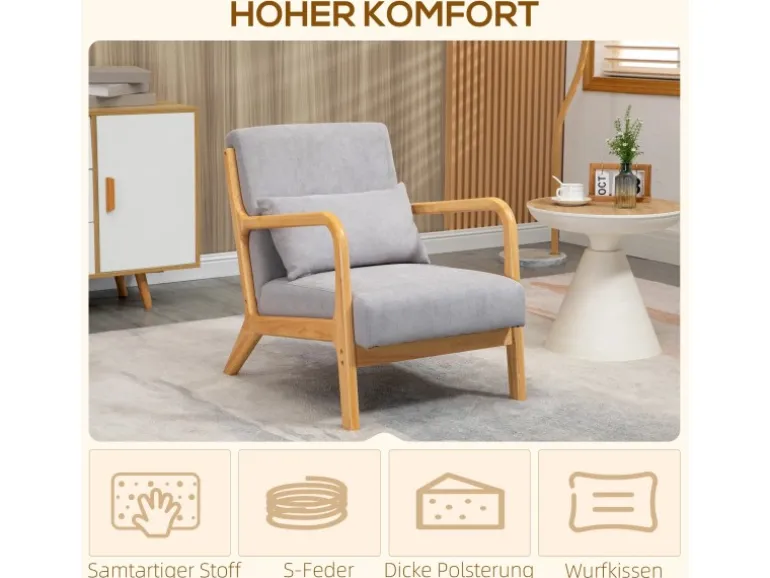 HOMCOM Sessel mit Armlehne Polyester Grau 61B x 78T x 76H cm