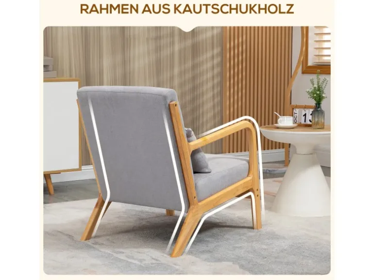HOMCOM Sessel mit Armlehne Polyester Grau 61B x 78T x 76H cm