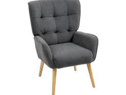 HOMCOM Sessel mit Holzbeine mit Samtoptik Samt Grau 75L x 66B x 100H cm