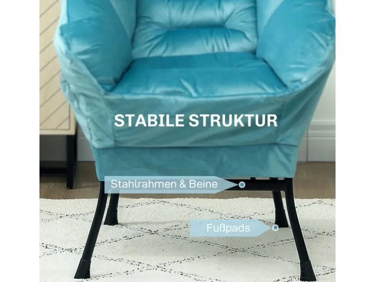 HOMCOM Sessel mit Seitentasche Polyester Blau 80L x 78B x 100H cm