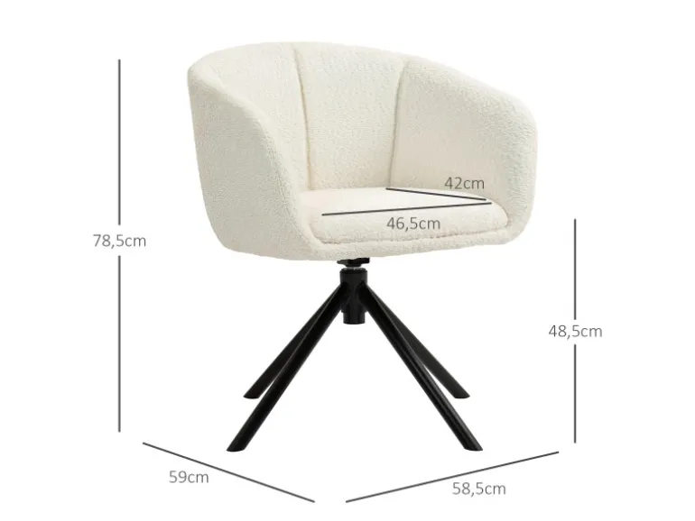 HOMCOM Sessel Polyester Metall Cremeweiß 58,5L x 59B x 78,5H cm