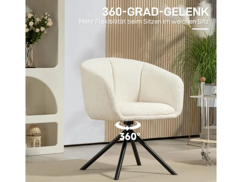 HOMCOM Sessel Polyester Metall Cremeweiß 58,5L x 59B x 78,5H cm