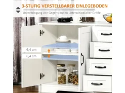 HOMCOM Sideboard mit 4 Schubladen Verstellbarem Einlegeboden Weiß 105 x 40 x 76 cm