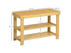 HOMCOM Sitzbank mit 3 Etagen aus Bambus für 6 Paar Schuhe Natur 70 x 28 x 45cm
