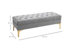 HOMCOM Sitzbank mit Erhöhten Beinen Schlafzimmer Samt Hellgrau 118 x 45 x 42 cm