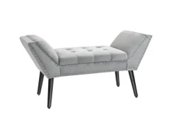 HOMCOM Sitzbank mit Samtoptik für Schlafzimmer Gummiholz Hellgrau 114 x 46 x 56 cm