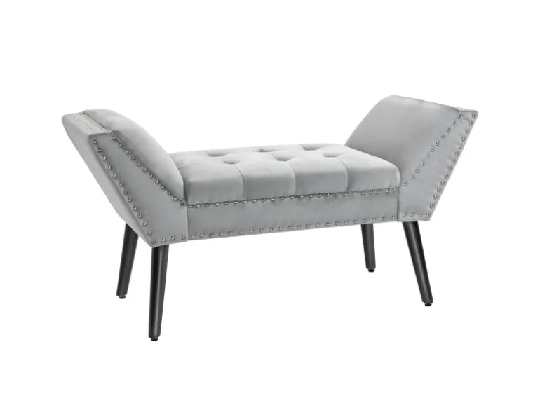 HOMCOM Sitzbank mit Samtoptik für Schlafzimmer Gummiholz Hellgrau 114 x 46 x 56 cm