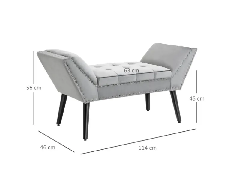 HOMCOM Sitzbank mit Samtoptik für Schlafzimmer Gummiholz Hellgrau 114 x 46 x 56 cm