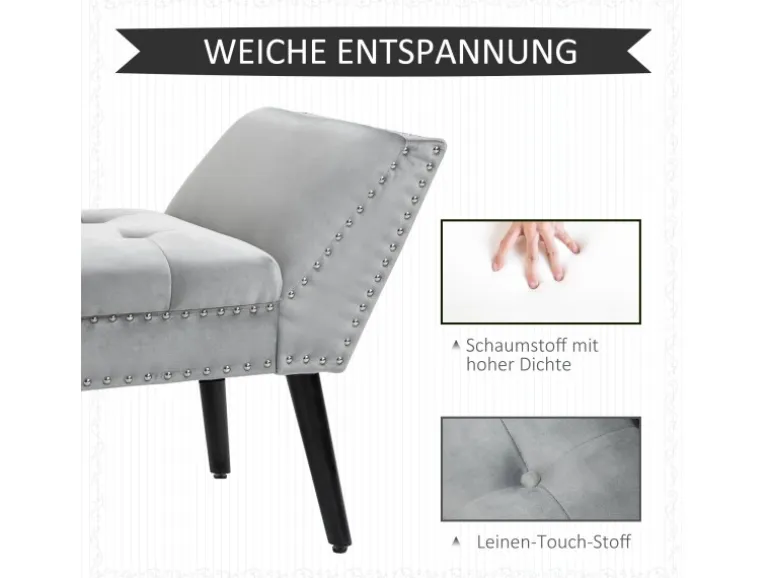 HOMCOM Sitzbank mit Samtoptik für Schlafzimmer Gummiholz Hellgrau 114 x 46 x 56 cm