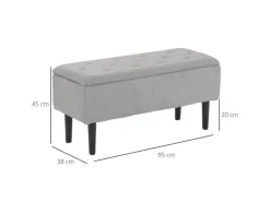 HOMCOM Sitzbank mit Stauraum Klappdeckel Samtoptik Grau 95 x 38 x 45 cm