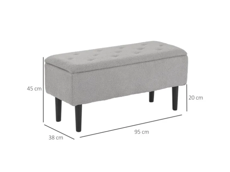 HOMCOM Sitzbank mit Stauraum Klappdeckel Samtoptik Grau 95 x 38 x 45 cm