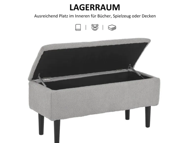 HOMCOM Sitzbank mit Stauraum Klappdeckel Samtoptik Grau 95 x 38 x 45 cm