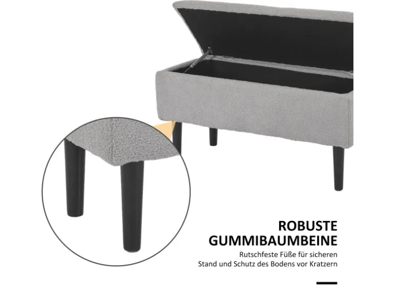 HOMCOM Sitzbank mit Stauraum Klappdeckel Samtoptik Grau 95 x 38 x 45 cm