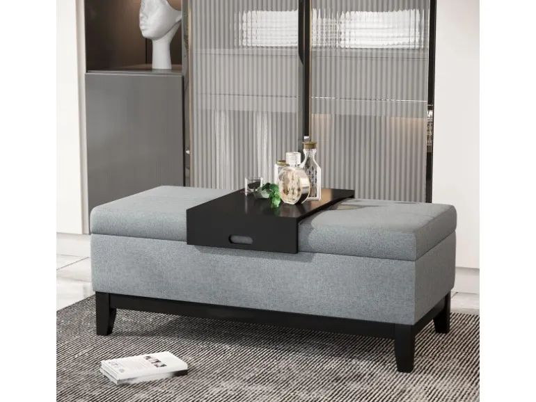 HOMCOM Sitzbank mit Stauraum Aufbewahrungsbox Dunkelgrau Schwarz 107 x 50 x 44cm