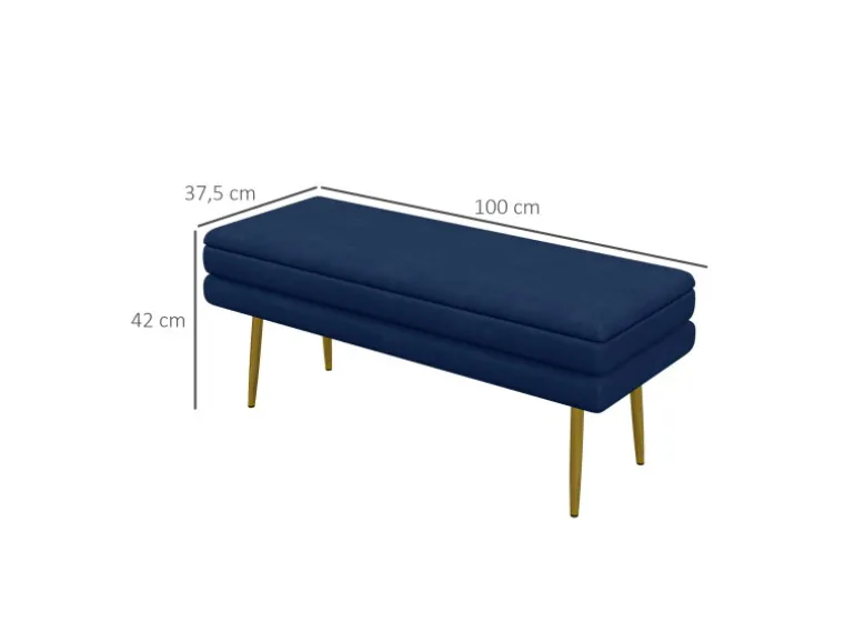 HOMCOM Sitzbank Polsterbank Stauraum Samtoptik Bettbank Blau 100 x 37 x 42 cm
