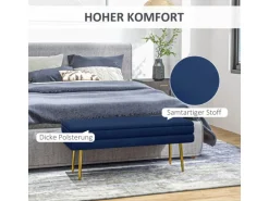 HOMCOM Sitzbank Polsterbank Stauraum Samtoptik Bettbank Blau 100 x 37 x 42 cm