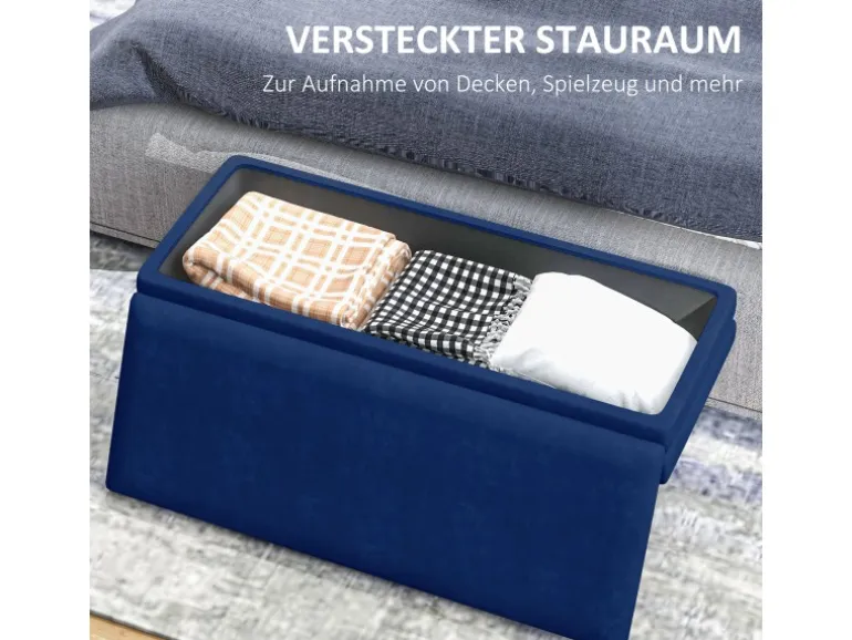 HOMCOM Sitzbank Polsterbank Stauraum Samtoptik Bettbank Blau 100 x 37 x 42 cm