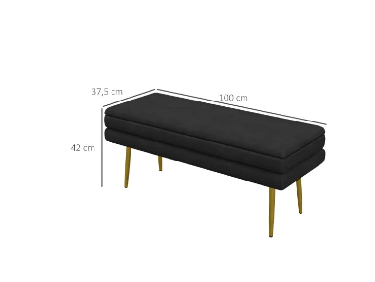 HOMCOM Sitzbank Polsterbank mit Stauraum Samtoptik Schwarz 100 x 37 x 42 cm