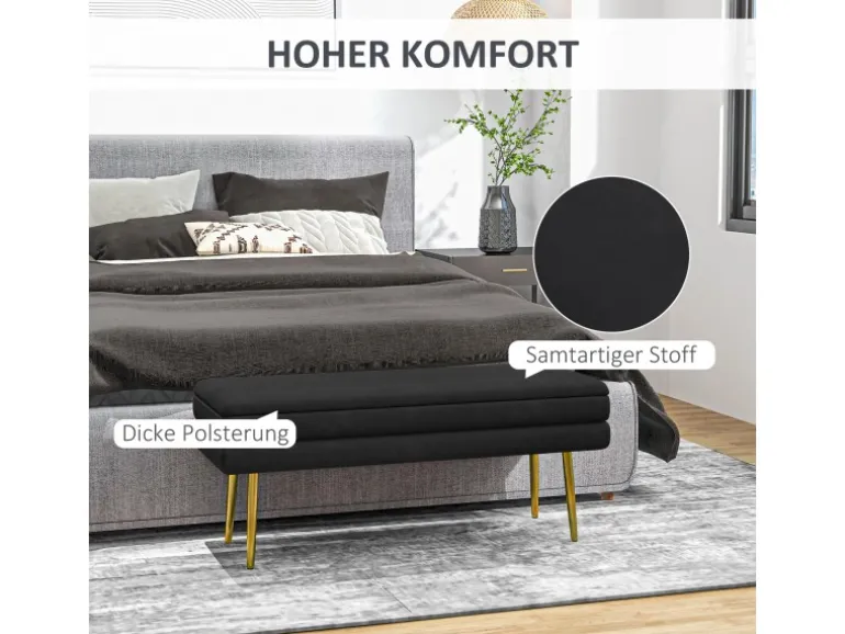 HOMCOM Sitzbank Polsterbank mit Stauraum Samtoptik Schwarz 100 x 37 x 42 cm
