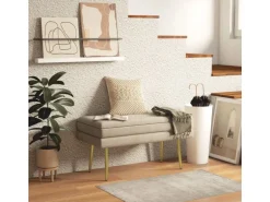 HOMCOM Sitzbank Polsterbank mit Stauraum Samtoptik Beige 79 x 37 x 43 cm