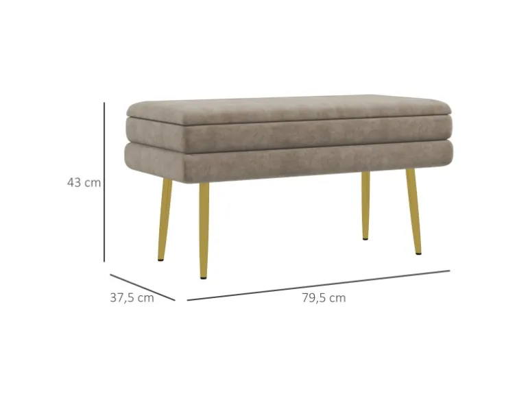 HOMCOM Sitzbank Polsterbank mit Stauraum Samtoptik Beige 79 x 37 x 43 cm
