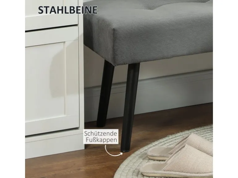 HOMCOM Sitzbank Polsterbank Cordbezug Getuftete Bettbank 100 x 36 x 45 cm Grau