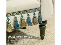 HOMCOM Sitzbank Samtoptik mit Holzbeine bis 150 kg Belastbar Beige