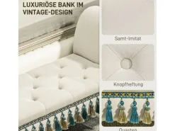 HOMCOM Sitzbank Samtoptik mit Holzbeine bis 150 kg Belastbar Beige