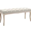 HOMCOM Sitzbank Vintage Schlafzimmer Gummiholz Leinen Beige 110 x 40 x 48 cm