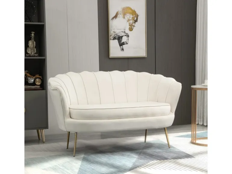 HOMCOM 2-Sitzer-Sofa Polyester Metall Cremeweiß 130L x 77B x 77H cm