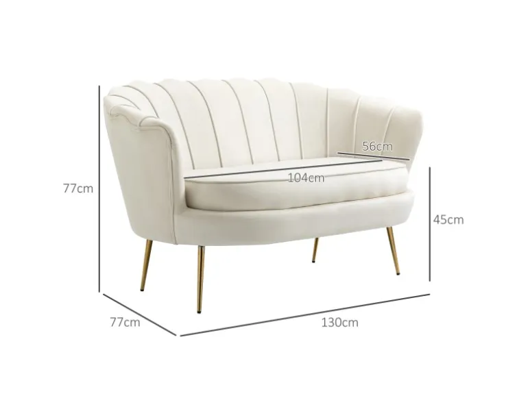 HOMCOM 2-Sitzer-Sofa Polyester Metall Cremeweiß 130L x 77B x 77H cm