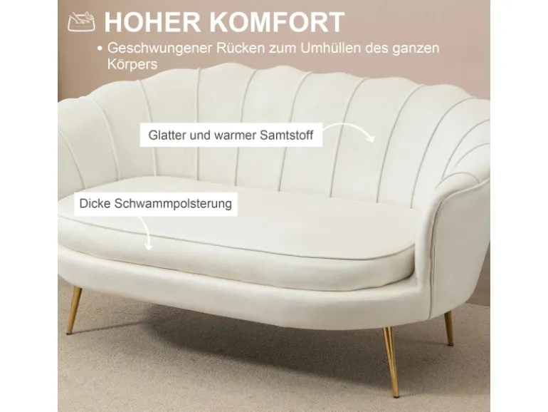 HOMCOM 2-Sitzer-Sofa Polyester Metall Cremeweiß 130L x 77B x 77H cm