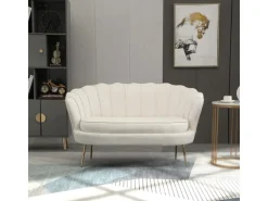 HOMCOM 2-Sitzer-Sofa Polyester Metall Cremeweiß 130L x 77B x 77H cm