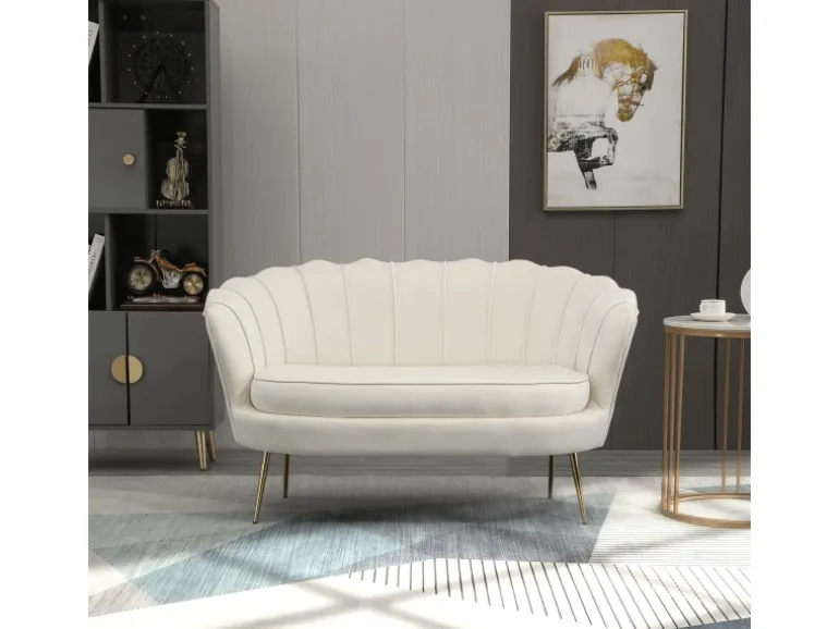 HOMCOM 2-Sitzer-Sofa Polyester Metall Cremeweiß 130L x 77B x 77H cm