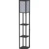 HOMCOM Stehleuchte mit Regalen E27 bis 40W Holz Schwarz 26 x 26 x 160 cm
