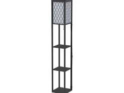 HOMCOM Stehleuchte mit Regalen E27 bis 40W Holz Schwarz 26 x 26 x 160 cm