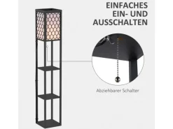 HOMCOM Stehleuchte mit Regalen E27 bis 40W Holz Schwarz 26 x 26 x 160 cm