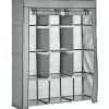 HOMCOM Stoffschrank mit Kleiderstangen 8 Ebenen Faltbar Hellgrau 125x43x162,5cm