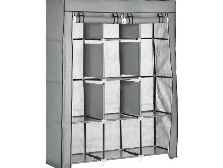 HOMCOM Stoffschrank mit Kleiderstangen 8 Ebenen Faltbar Hellgrau 125x43x162,5cm
