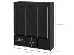 HOMCOM Stoffschrank mit Kleiderstangen Schubladen Faltbar Schwarz 125x43x162,5cm
