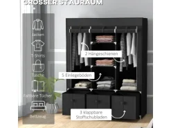 HOMCOM Stoffschrank mit Kleiderstangen Schubladen Faltbar Schwarz 125x43x162,5cm