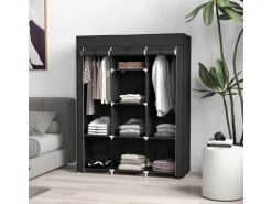HOMCOM Stoffschrank mit Kleiderstange 8 Ebenen Faltbar Schwarz 125 x 43 x162,5cm