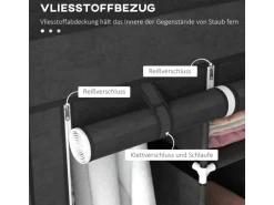 HOMCOM Stoffschrank mit Kleiderstange 8 Ebenen Faltbar Schwarz 125 x 43 x162,5cm
