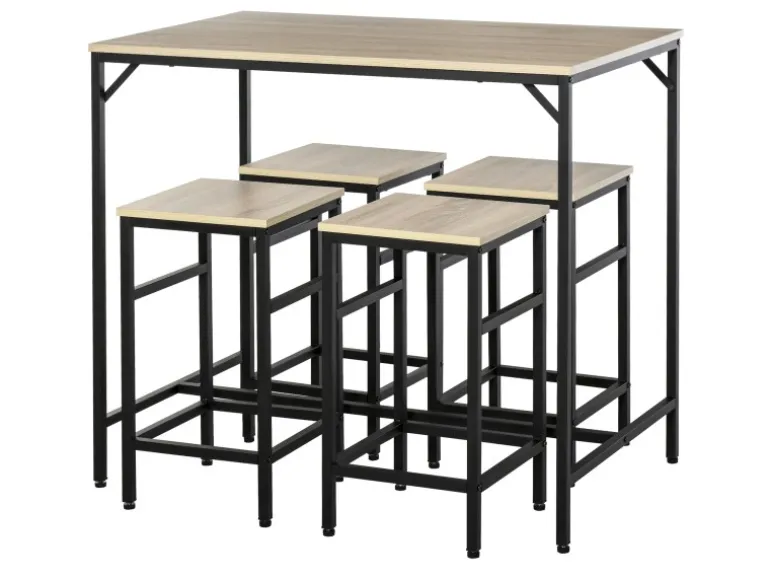 HOMCOM 5-Teiliges Bartisch-Set Eiche Schwarz 100 x 60 x 88 cm
