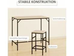 HOMCOM 5-Teiliges Bartisch-Set Eiche Schwarz 100 x 60 x 88 cm