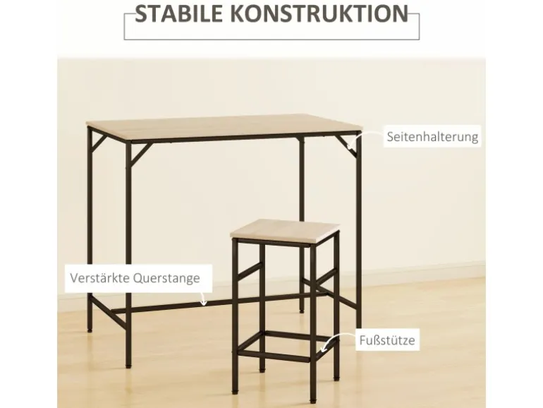 HOMCOM 5-Teiliges Bartisch-Set Eiche Schwarz 100 x 60 x 88 cm
