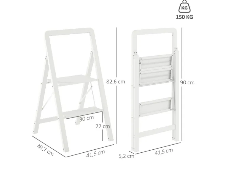 HOMCOM Trittleiter Aluminium 49,5L x 41,5B x 82,6H cm Weiß