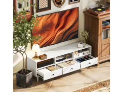 HOMCOM TV Schrank TV Board mit Schubladen 3 Offenen Fächern Weiß